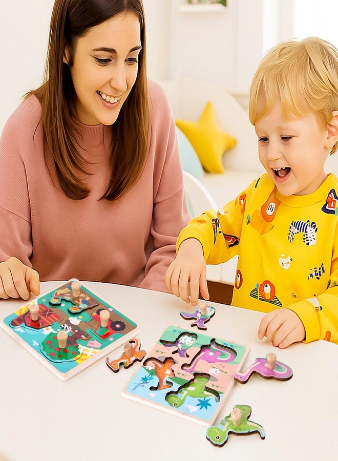 LovesTown Wooden Peg Puzzles Learning Toys Montessori Educational Knob Puzzle with Handles for Toddlers Preschool Kids 4 PCS - Image 2